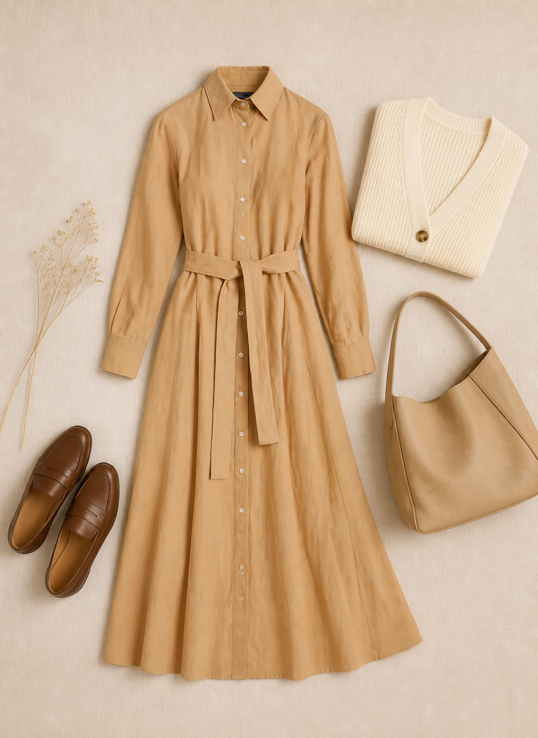 Klassische Outfit-Idee zum Hemdblusenkleid