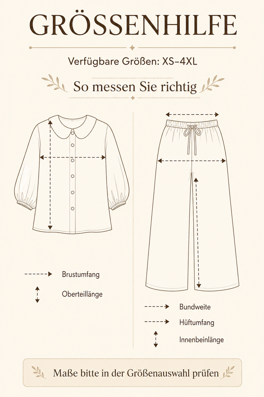 Deutsche Gr&ouml;&szlig;en- und Messhilfe f&uuml;r das Set