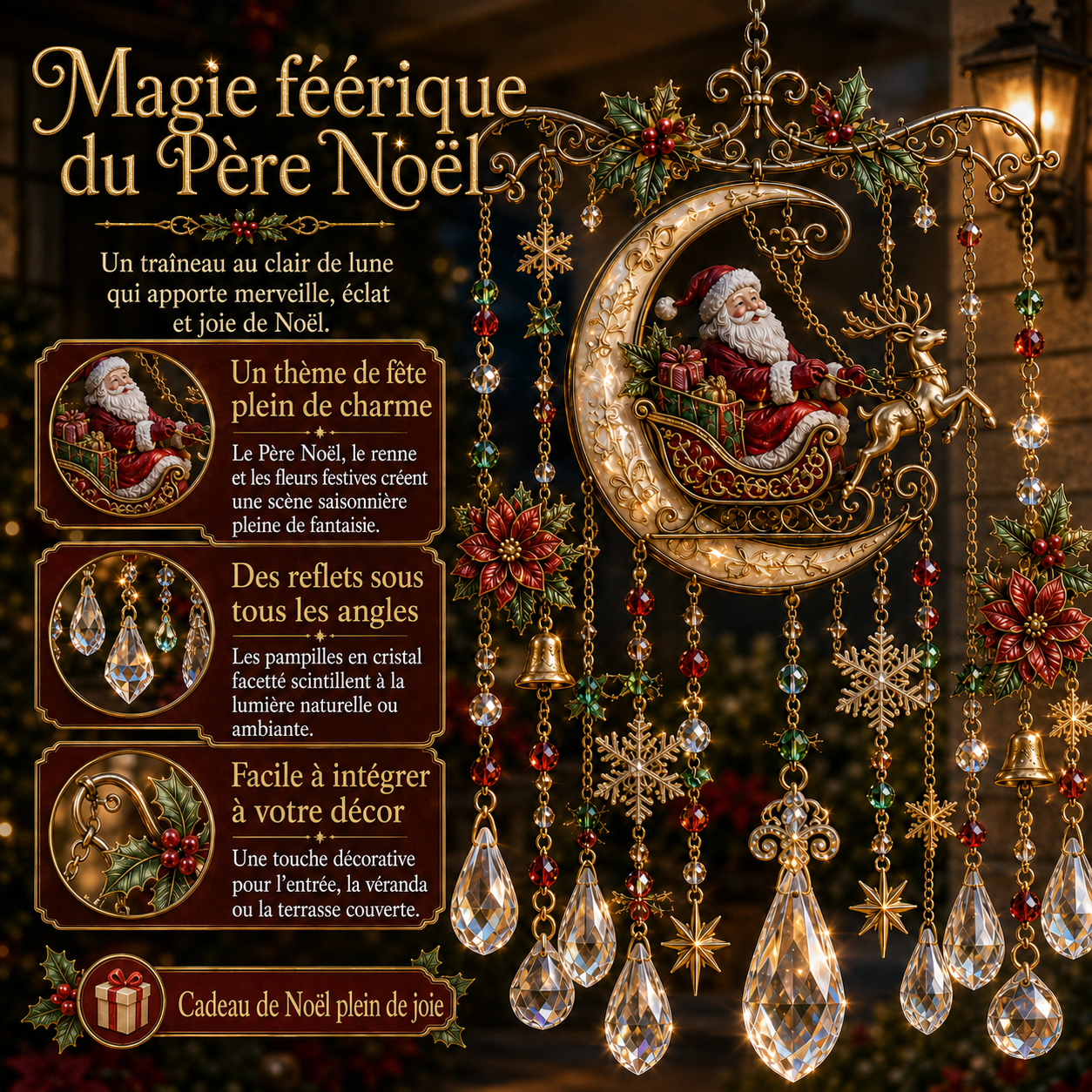 Carillon de Noël en cristal aux motifs festifs
