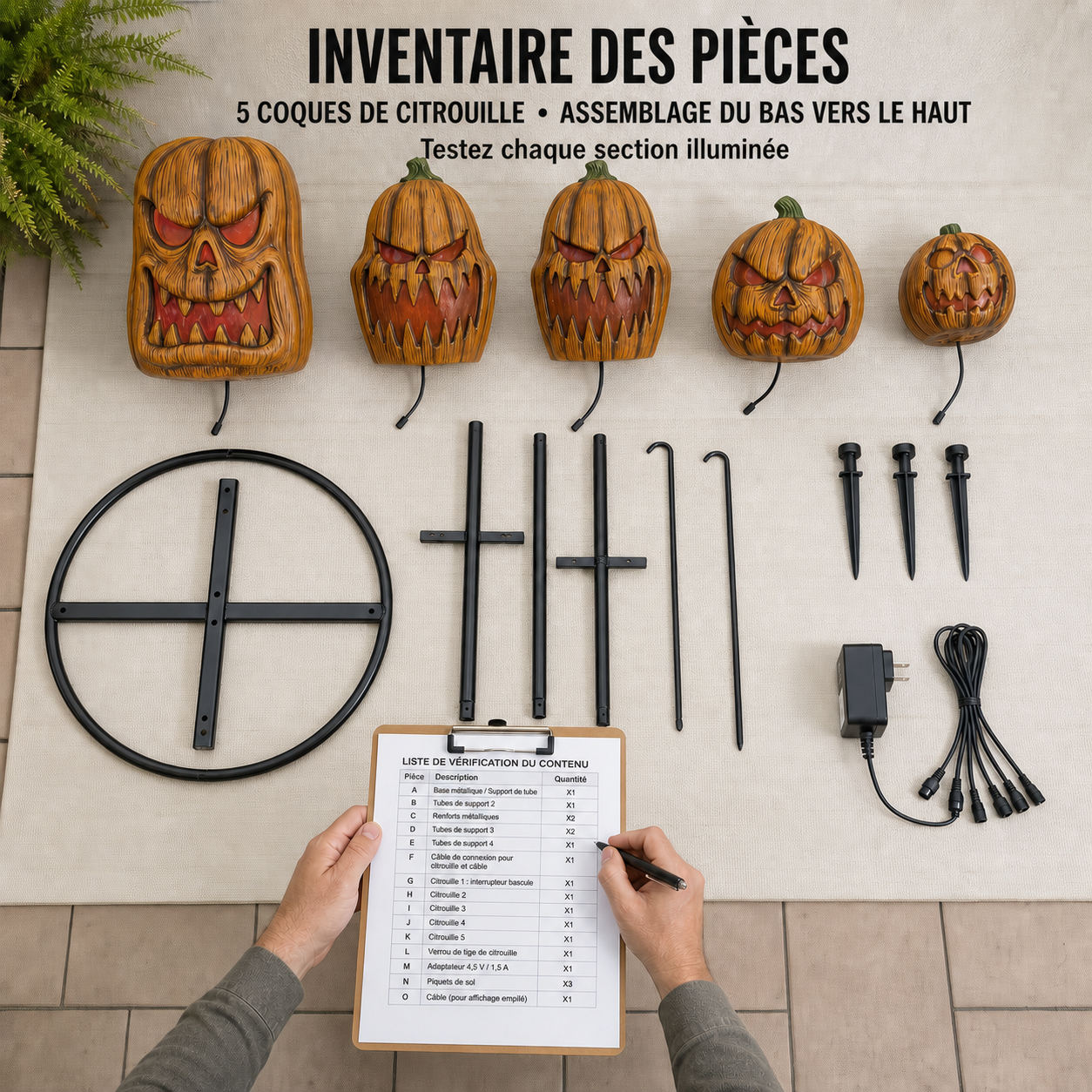 Colonne de 5 citrouilles lumineuses LED de 2,50 m - présentation 7