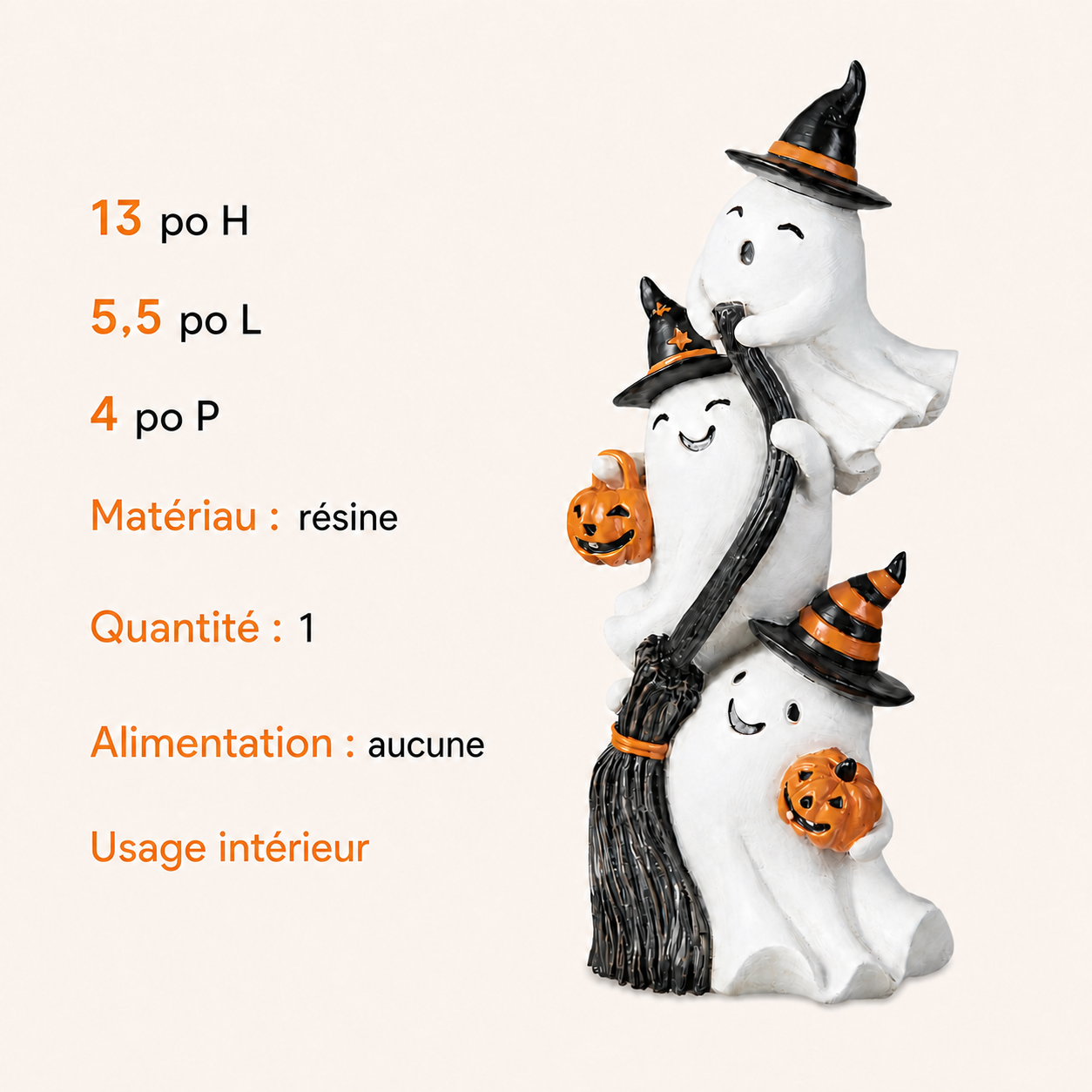 Dimensions et caractéristiques exactes de la décoration de fantômes empilés