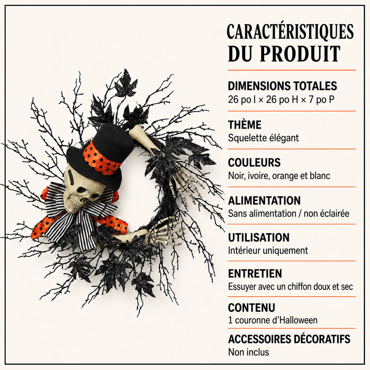 💀 Accueil macabre | Couronne décorative avec squelette élégant - présentation 9