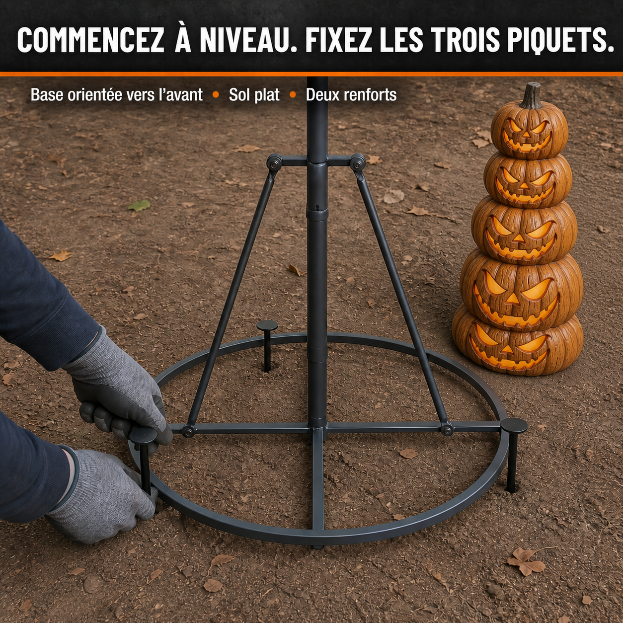 Colonne de 5 citrouilles lumineuses LED de 2,50 m - présentation 10