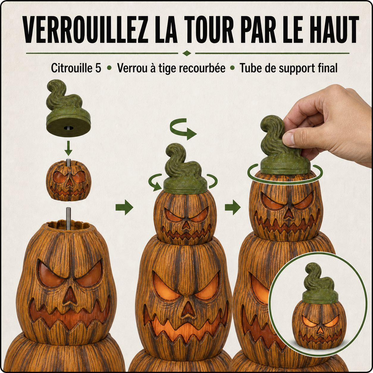 Colonne de 5 citrouilles lumineuses LED de 2,50 m - présentation 13