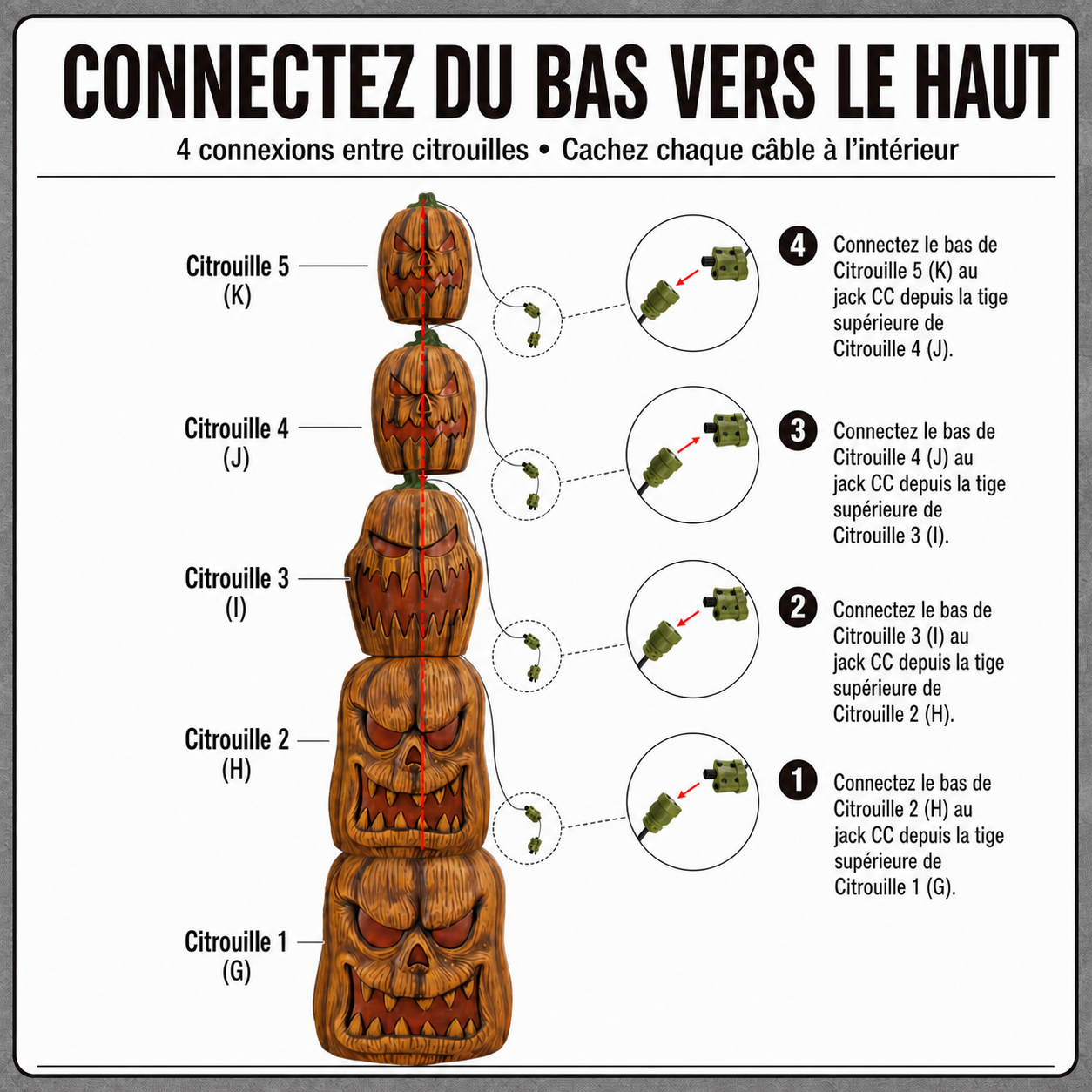 Colonne de 5 citrouilles lumineuses LED de 2,50 m - présentation 15