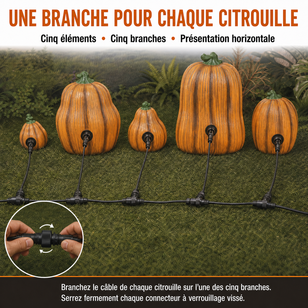Colonne de 5 citrouilles lumineuses LED de 2,50 m - présentation 16