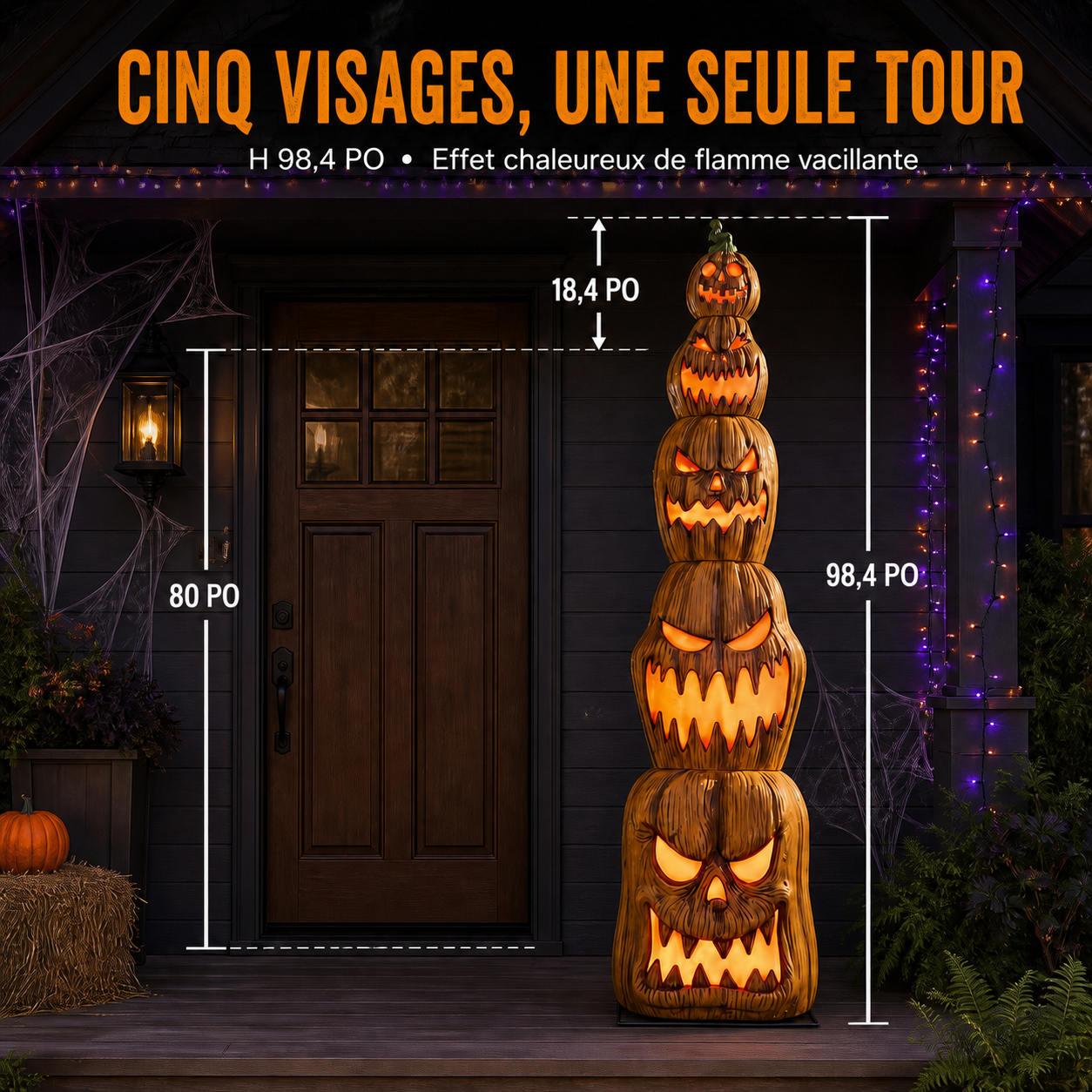 Colonne de 5 citrouilles lumineuses LED de 2,50 m - présentation 20
