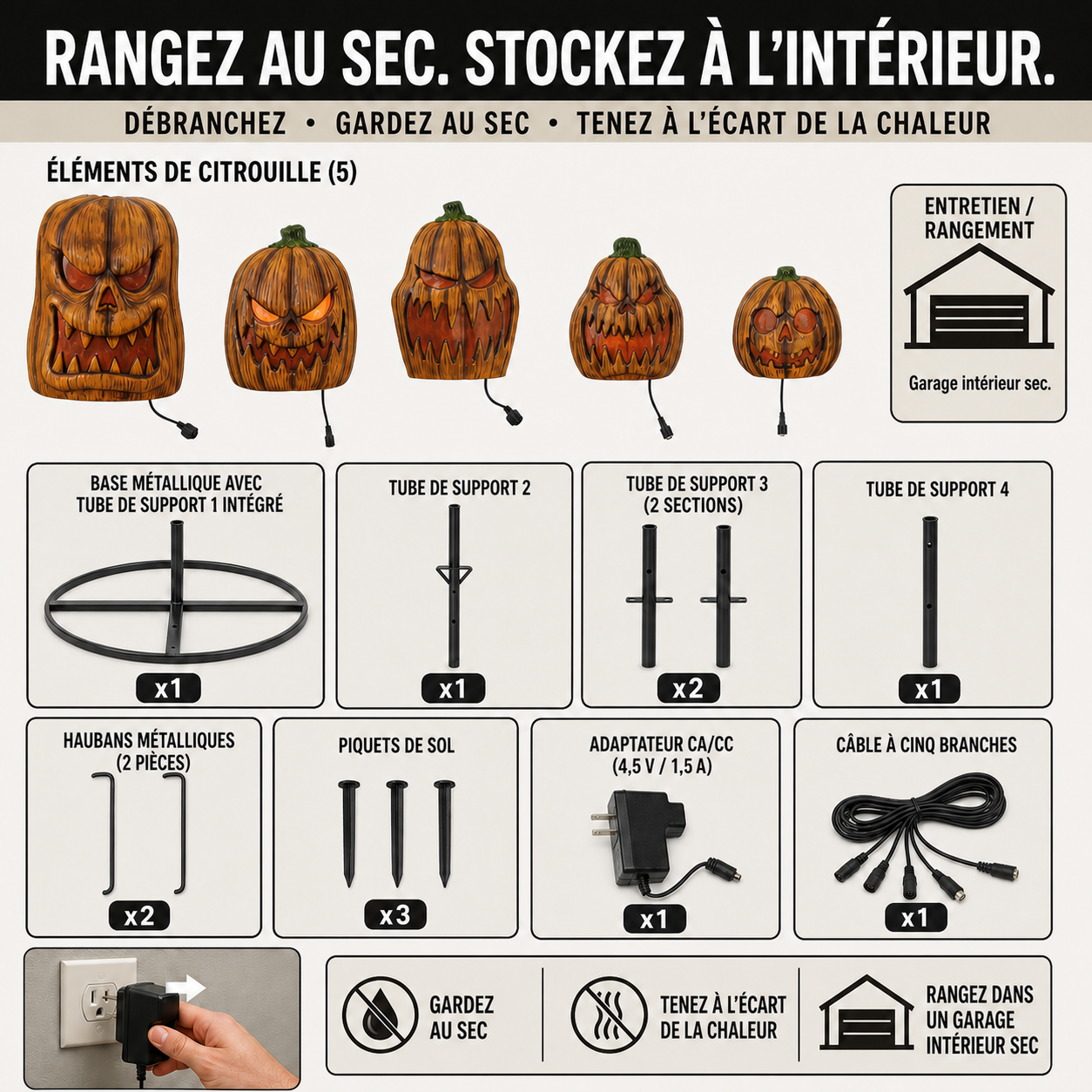 Colonne de 5 citrouilles lumineuses LED de 2,50 m - présentation 21