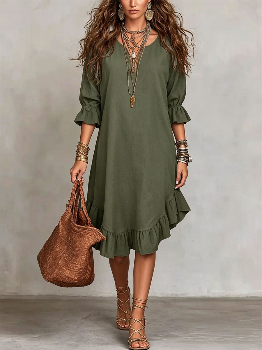 Robe ample femme à manches volantées — vert
