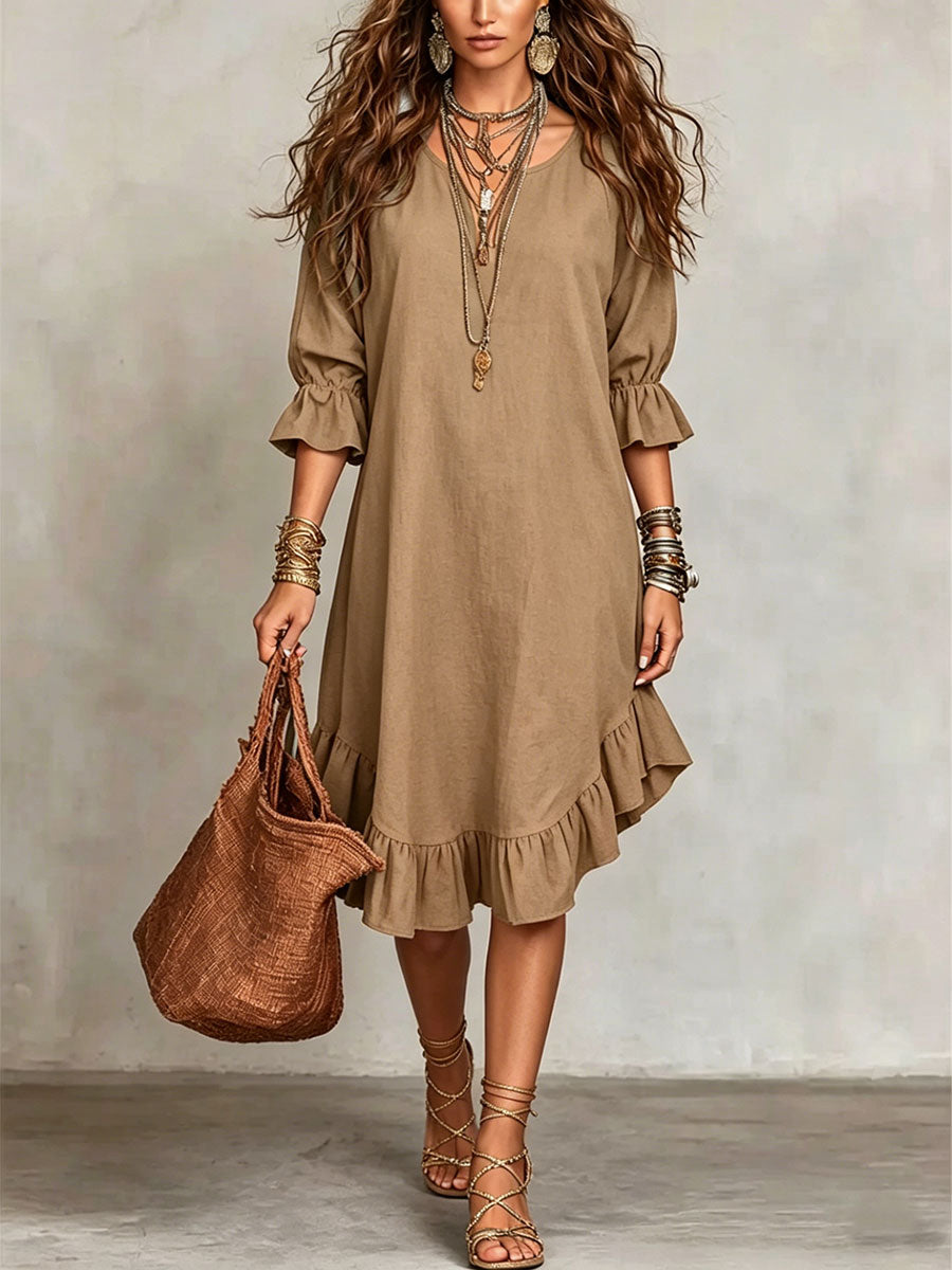 Robe ample femme à manches volantées — kaki