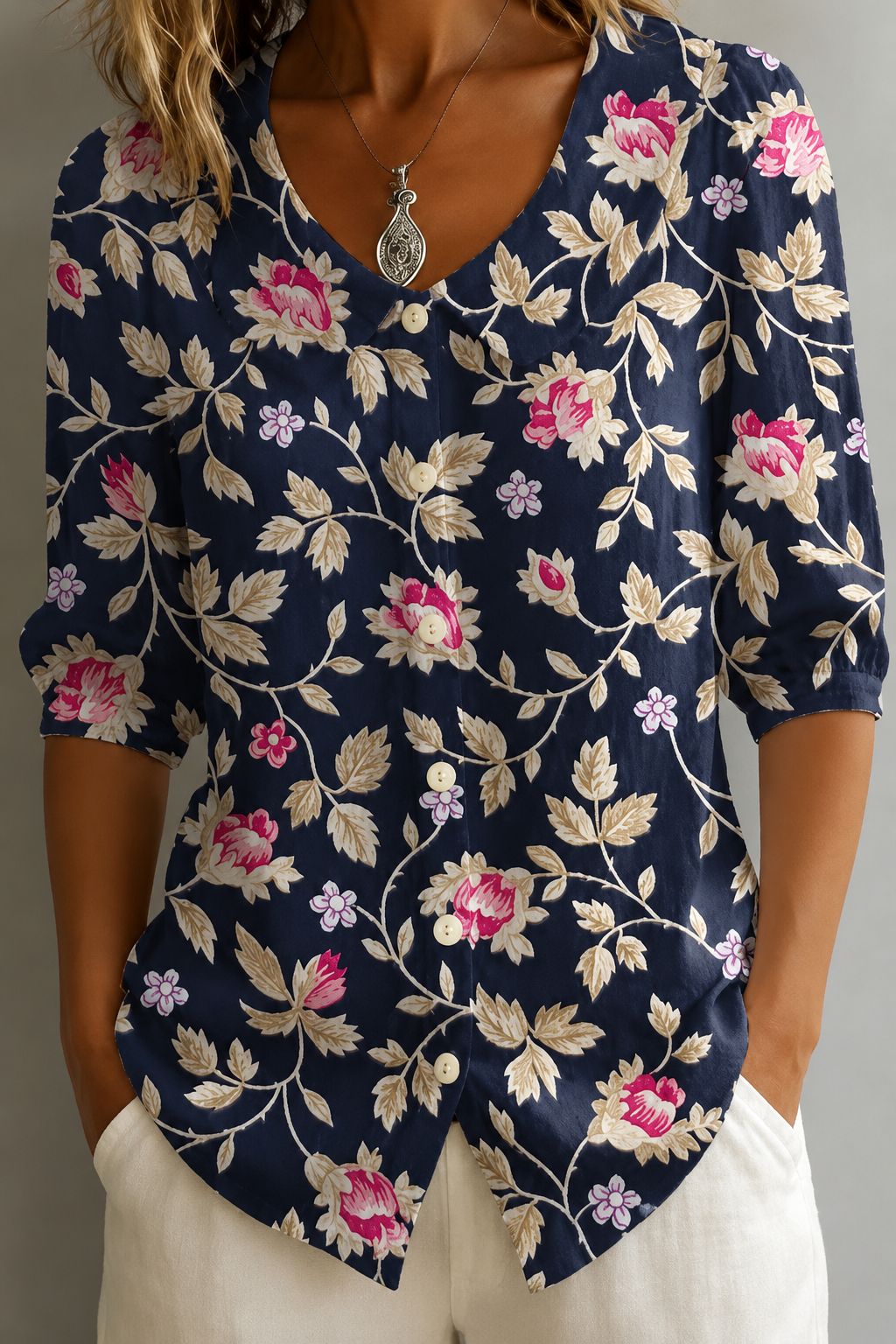 🌸 Chemisier Femme Imprimé à Col Claudine – Élégant, Léger & Confortable du S au 5XL