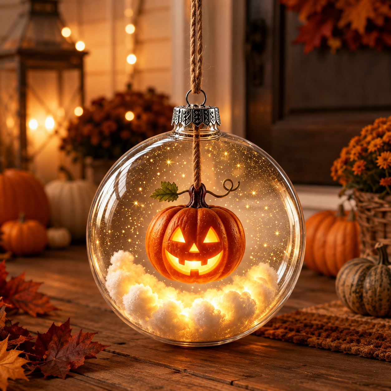🎃🎃🎃 Ornement lumineux enchanté d’Halloween – Fantôme, sorcière, chat et citrouille dans une décoration chaleureuse 👻