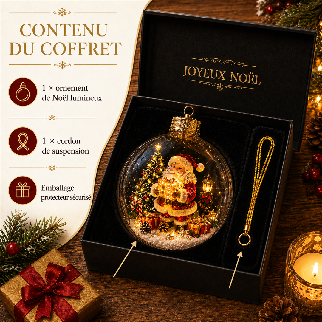 Ornement diorama lumineux de Noël – scène miniature