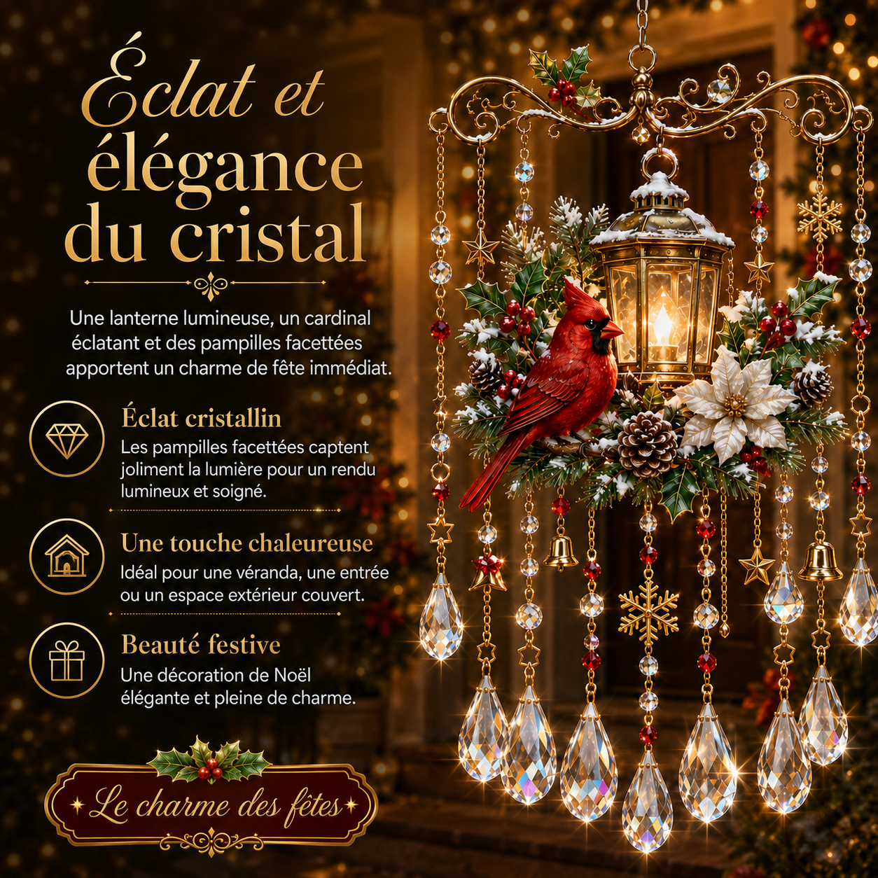 Carillon de Noël en cristal aux motifs festifs