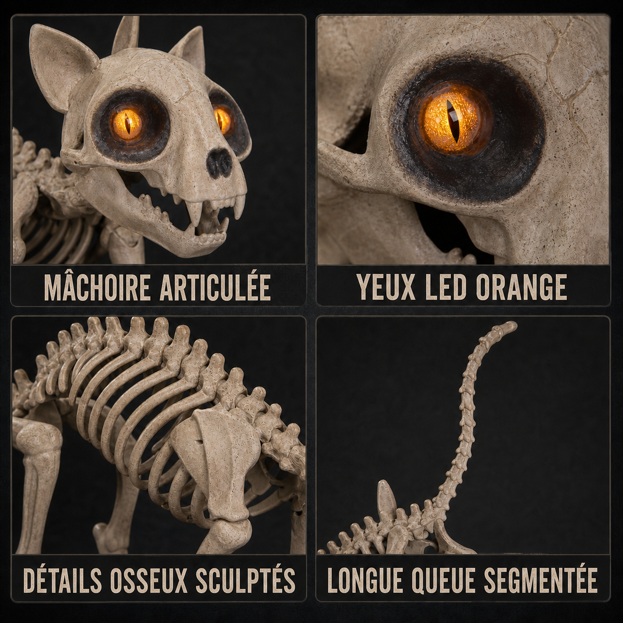 🐾 Chat squelette LED géant de 1,52 m 👻