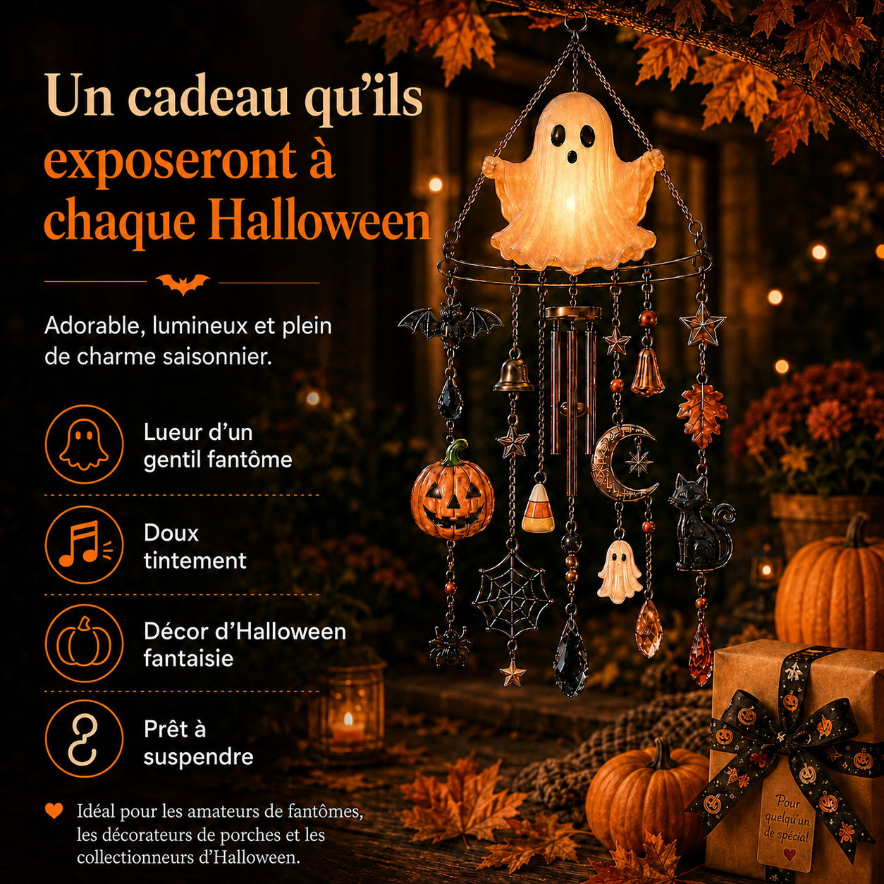 🔥 Offre de lancement 🎃 -50 % — 👻 Carillon fantôme lumineux d’Halloween – Décoration de jardin ensorcelante à l’éclat nocturne magique
