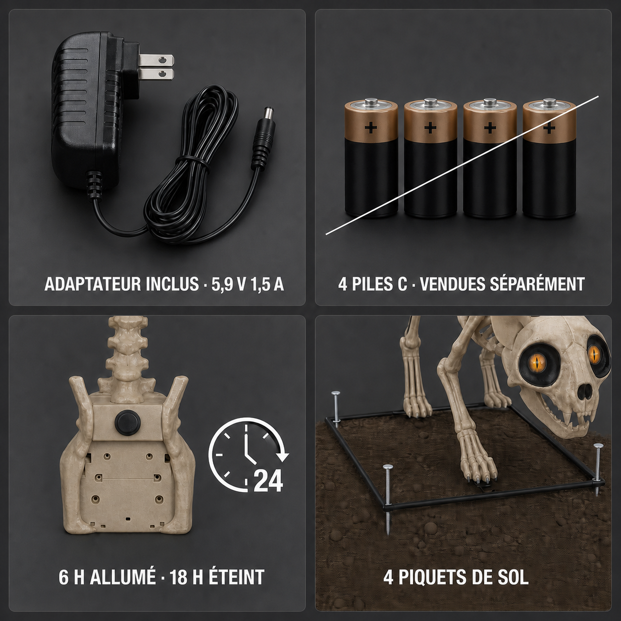 🐾 Chat squelette LED géant de 1,52 m 👻