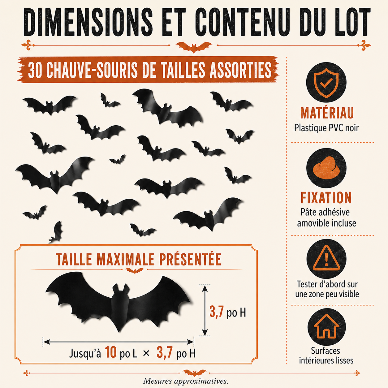 Kit de 30 chauves-souris murales noires 3D