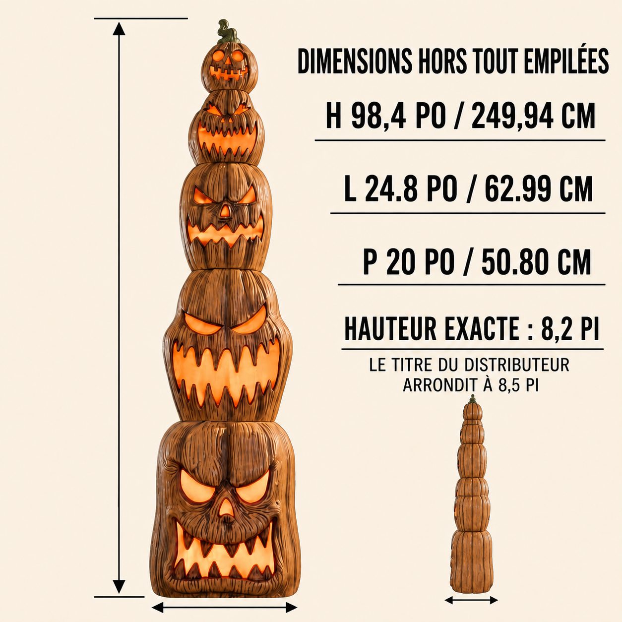 Colonne de 5 citrouilles lumineuses LED de 2,50 m
