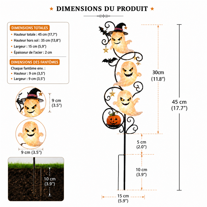 🎃 Piquet de jardin solaire avec d’adorables fantômes 👻 – La décoration extérieure parfaite pour Halloween