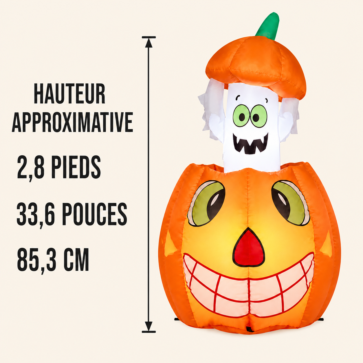 🎃 Spécial Halloween 👻 Décoration gonflable lumineuse citrouille et fantôme de 85,3 cm