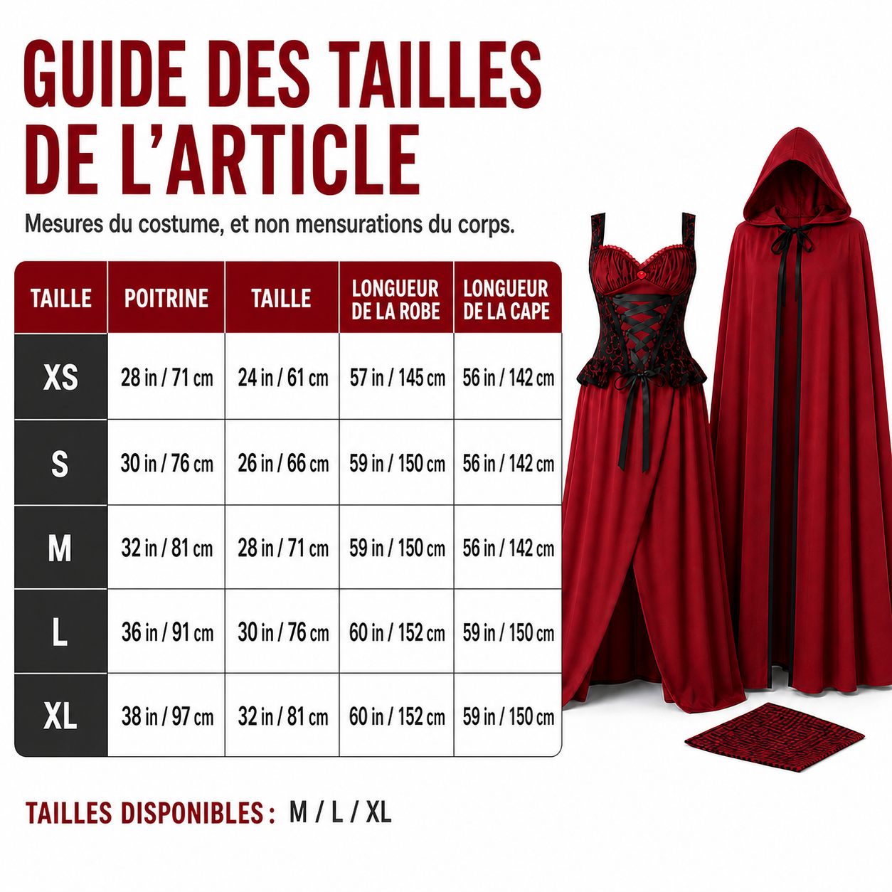 ✨ Spécial nuit d'épouvante | Costume de Petit Chaperon rouge foncé pour femme