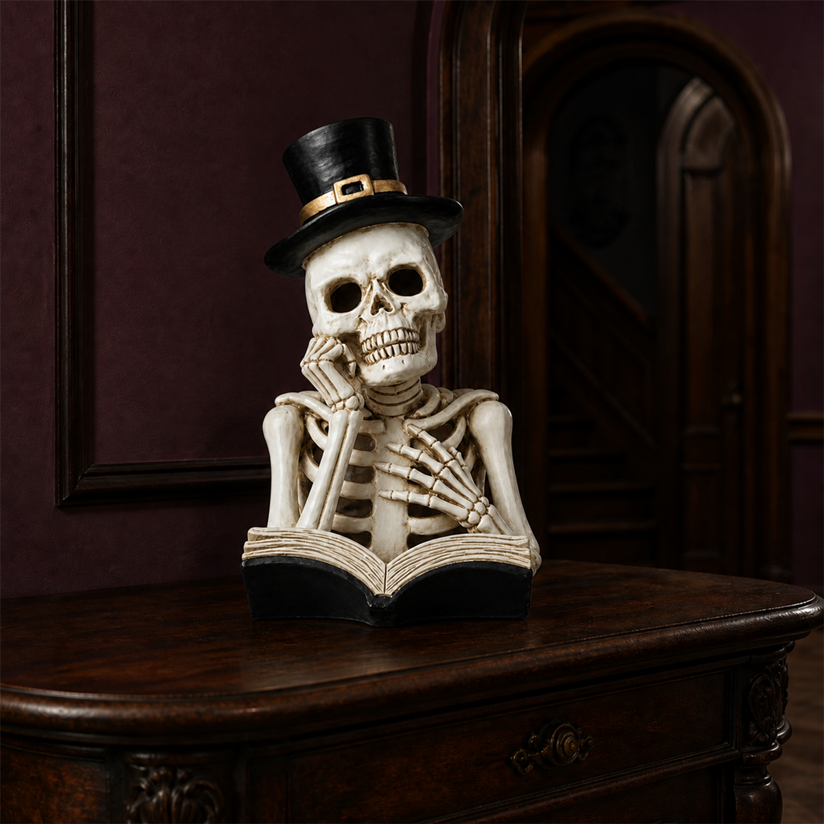 💀 Cabinet de curiosités | Squelette lecteur lumineux de 26 cm
