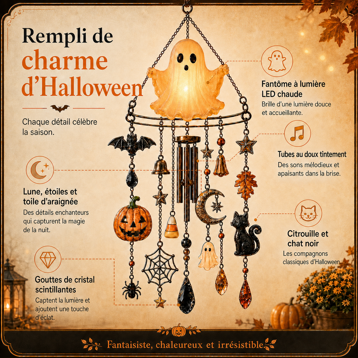 🔥 Offre de lancement 🎃 -50 % — 👻 Carillon fantôme lumineux d’Halloween – Décoration de jardin ensorcelante à l’éclat nocturne magique