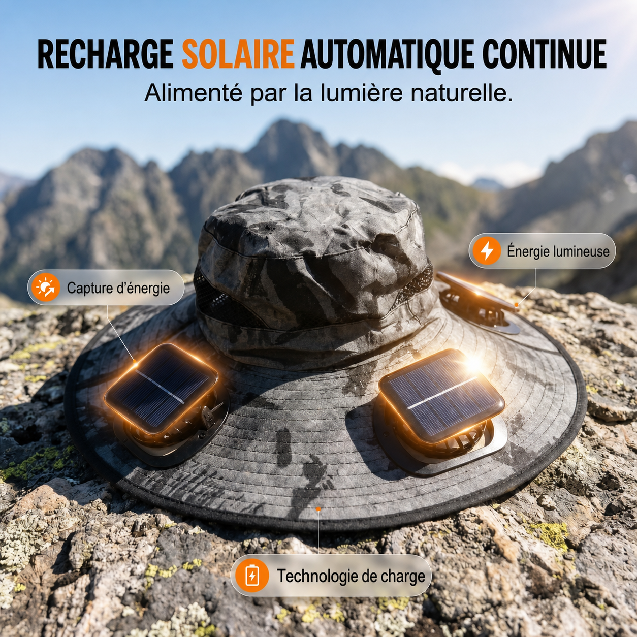 Chapeau solaire ventilé à 3 ventilateurs