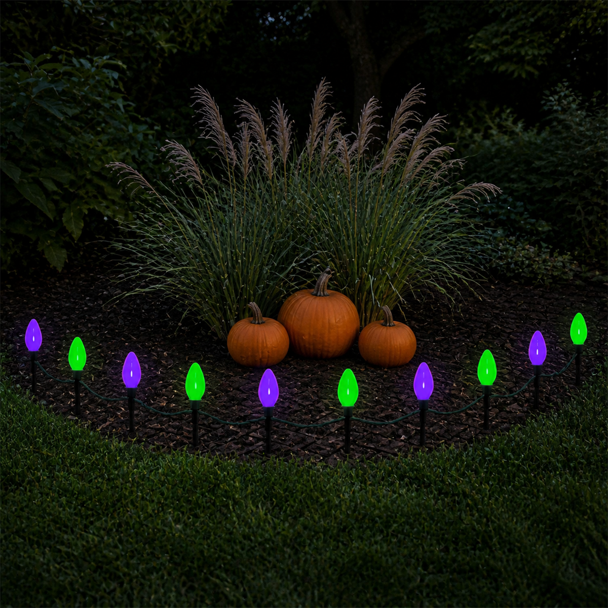✨ Balisez la nuit | 10 lumières LED violettes et vertes