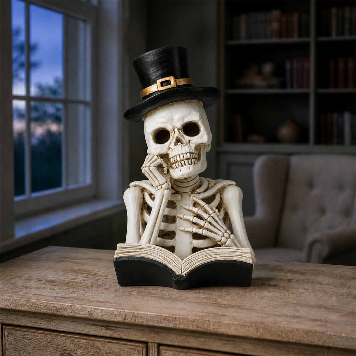 💀 Cabinet de curiosités | Squelette lecteur lumineux de 26 cm