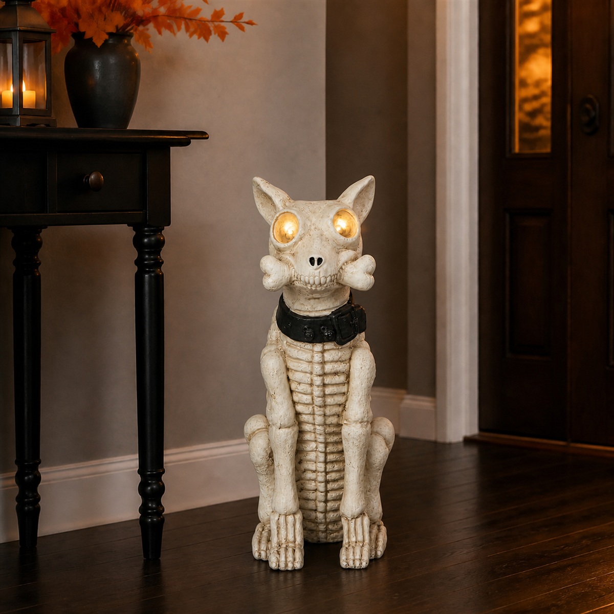 Chien squelette lumineux d'Halloween de 52 cm