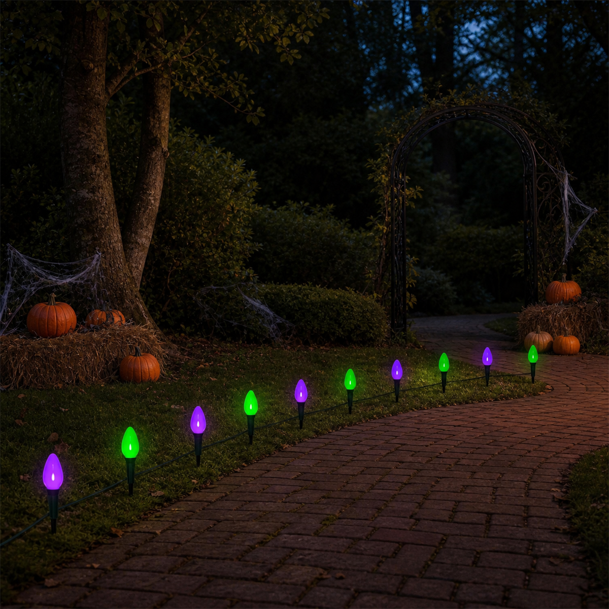 ✨ Balisez la nuit | 10 lumières LED violettes et vertes