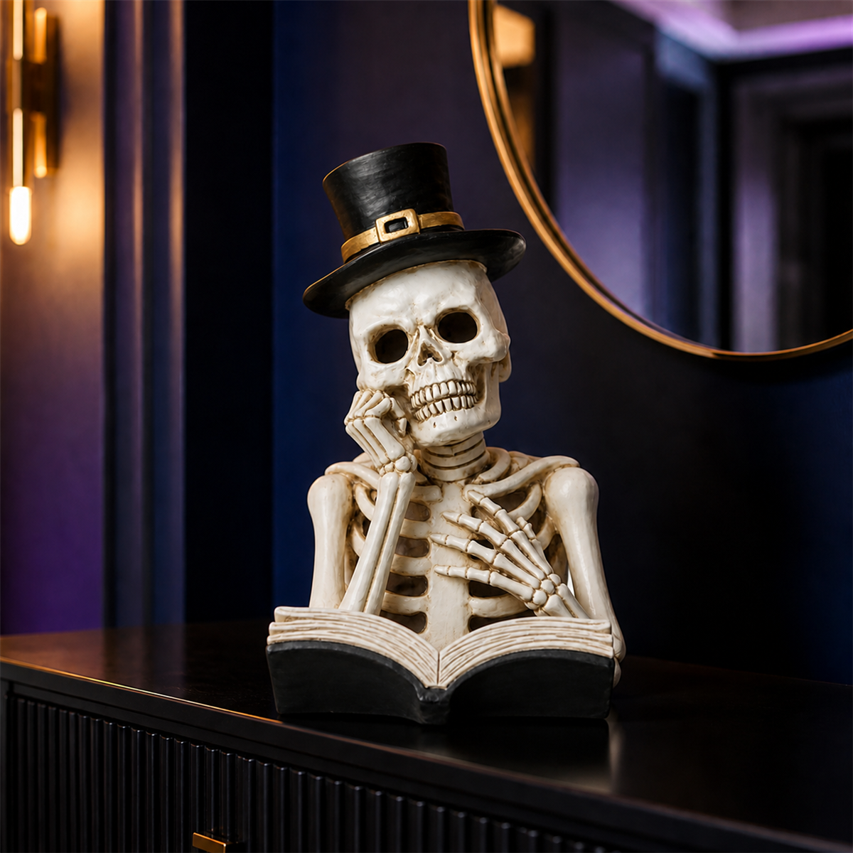 💀 Cabinet de curiosités | Squelette lecteur lumineux de 26 cm