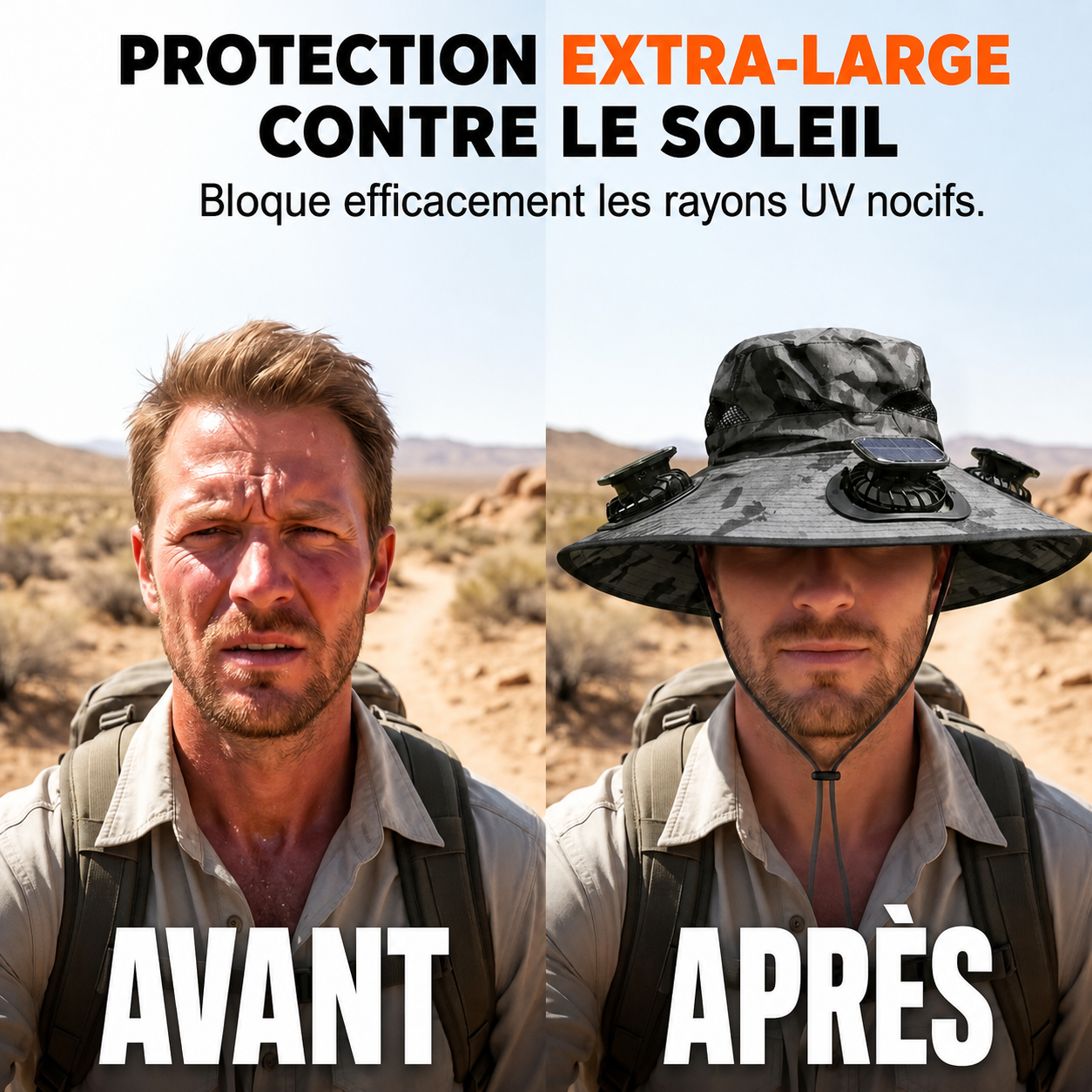 Chapeau solaire ventilé à 3 ventilateurs