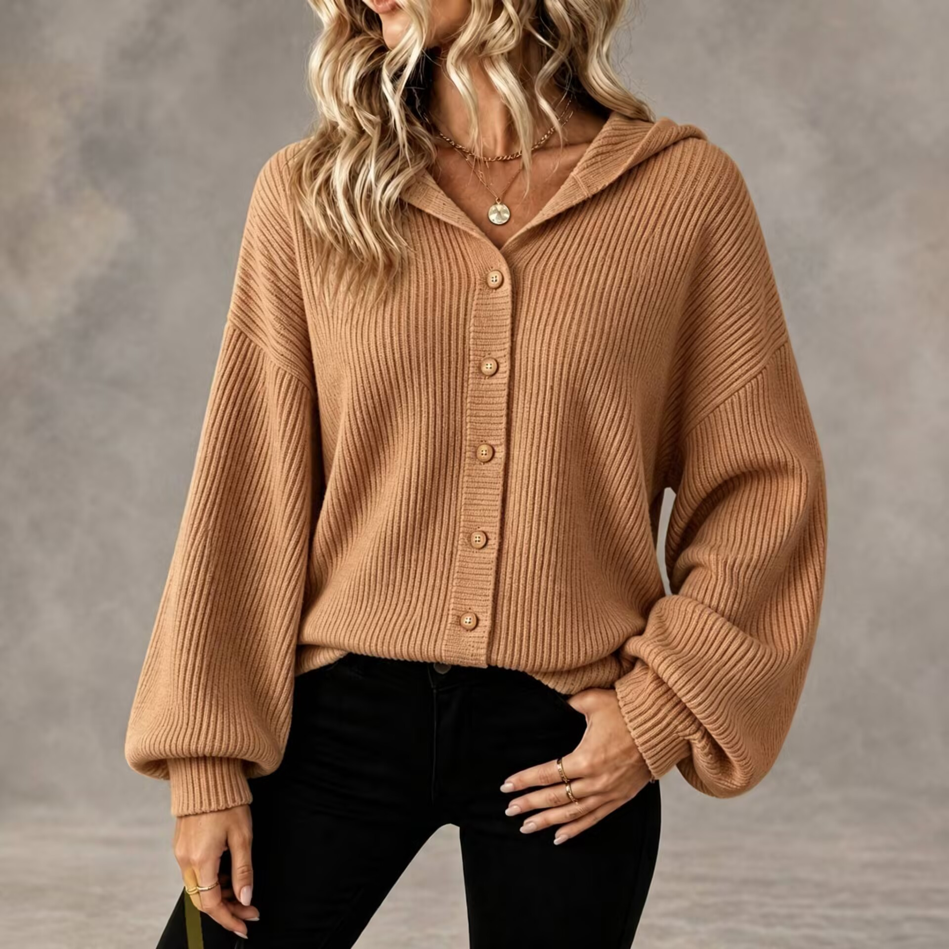 Cardigan à capuche en tricot côtelé pour femme – doux, confortable et polyvalent