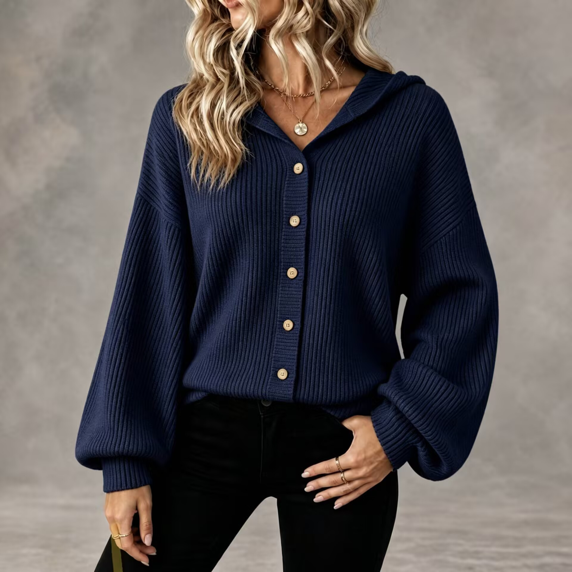 Cardigan à capuche en tricot côtelé pour femme – doux, confortable et polyvalent