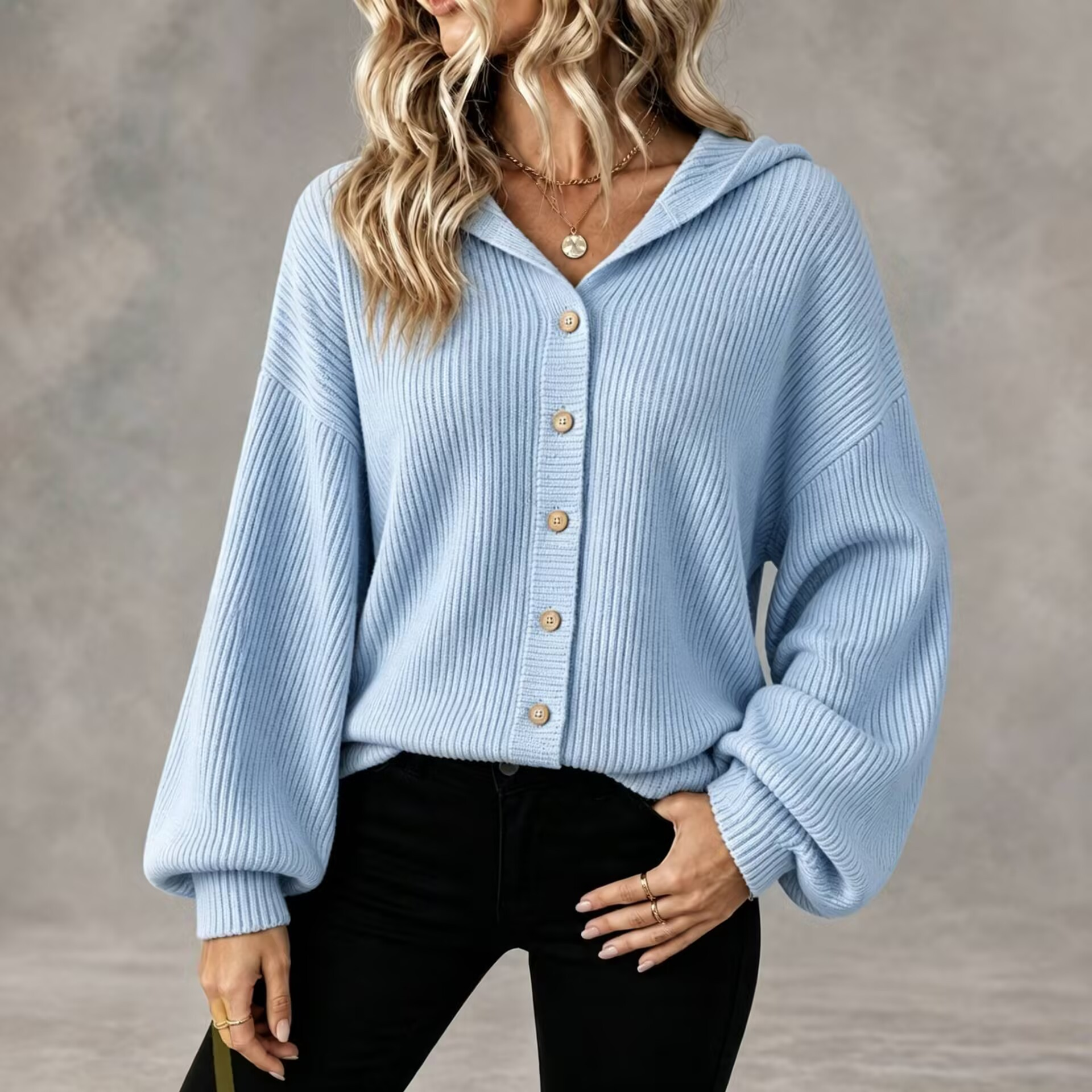 Cardigan à capuche en tricot côtelé pour femme – doux, confortable et polyvalent