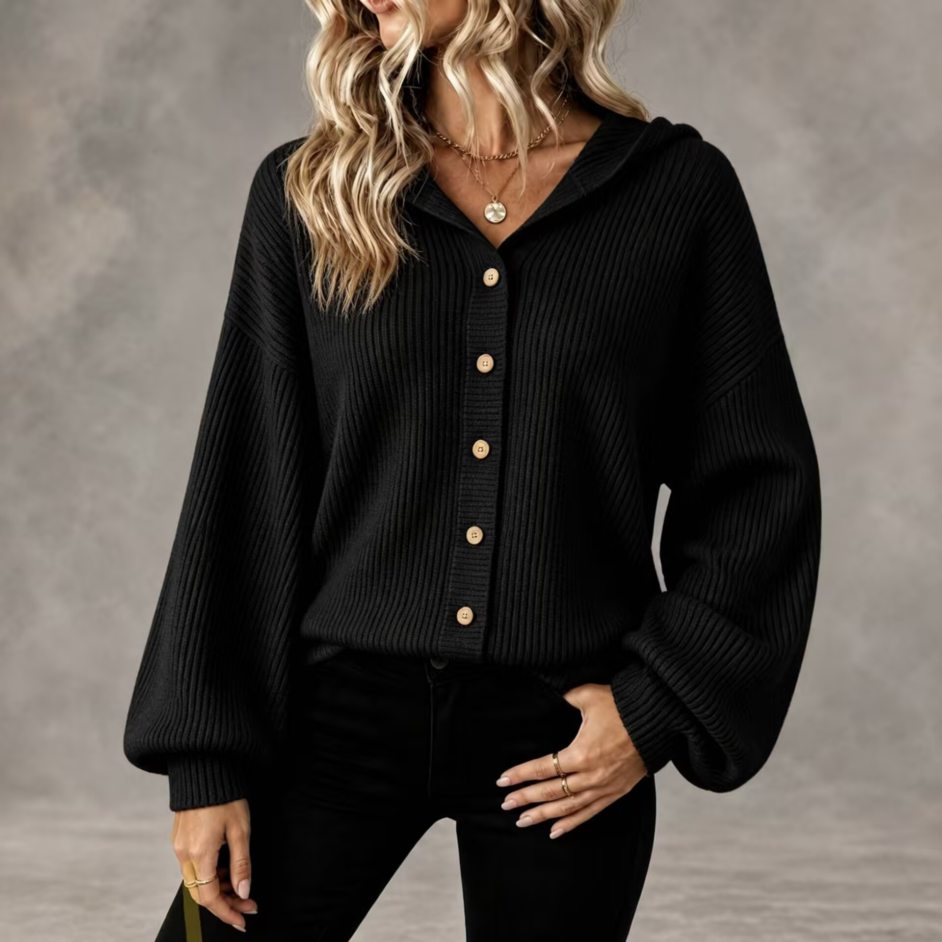 Cardigan à capuche en tricot côtelé pour femme – doux, confortable et polyvalent