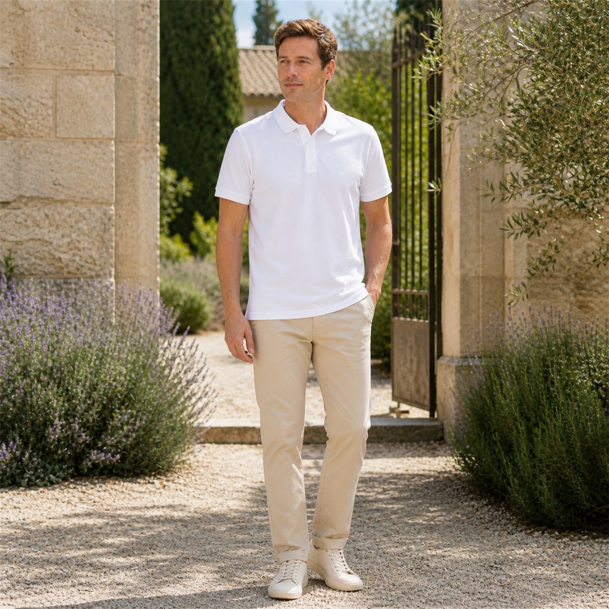 Essentiel d'été | Polo homme regular en piqué 100 % coton blanc