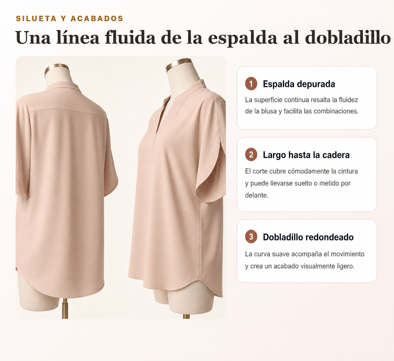 Vues de côté et de dos de la blouse fluide