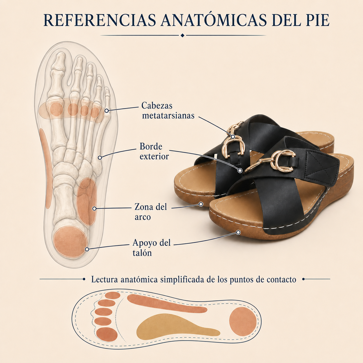 Repères anatomiques simplifiés et points de contact du pied
