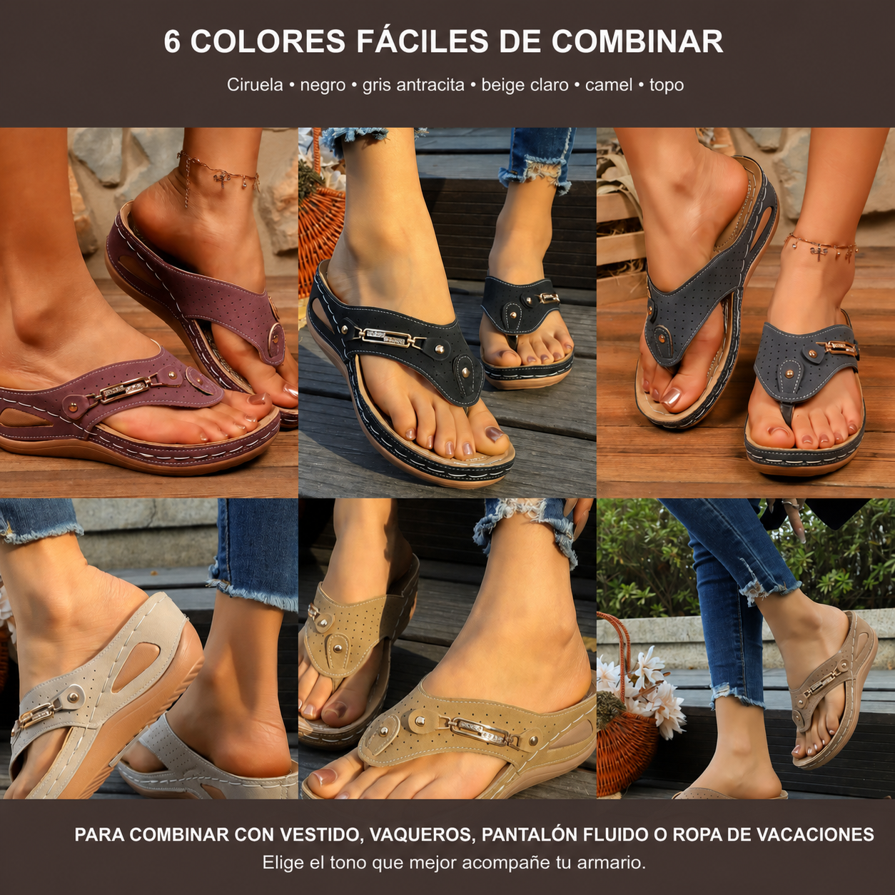 Six coloris disponibles pour les sandales femme