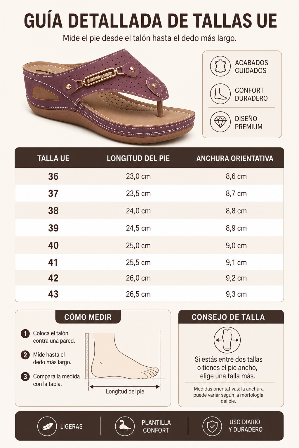 Guide fran&ccedil;ais des tailles europ&eacute;ennes 35 &agrave; 44 avec longueur et largeur du pied