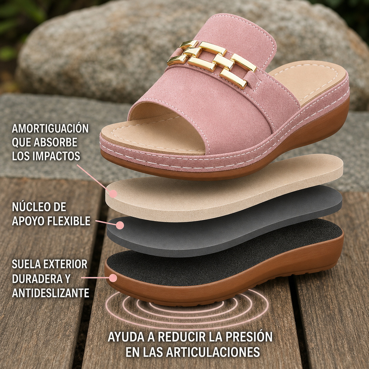 Capas de amortiguación de la mule rosa