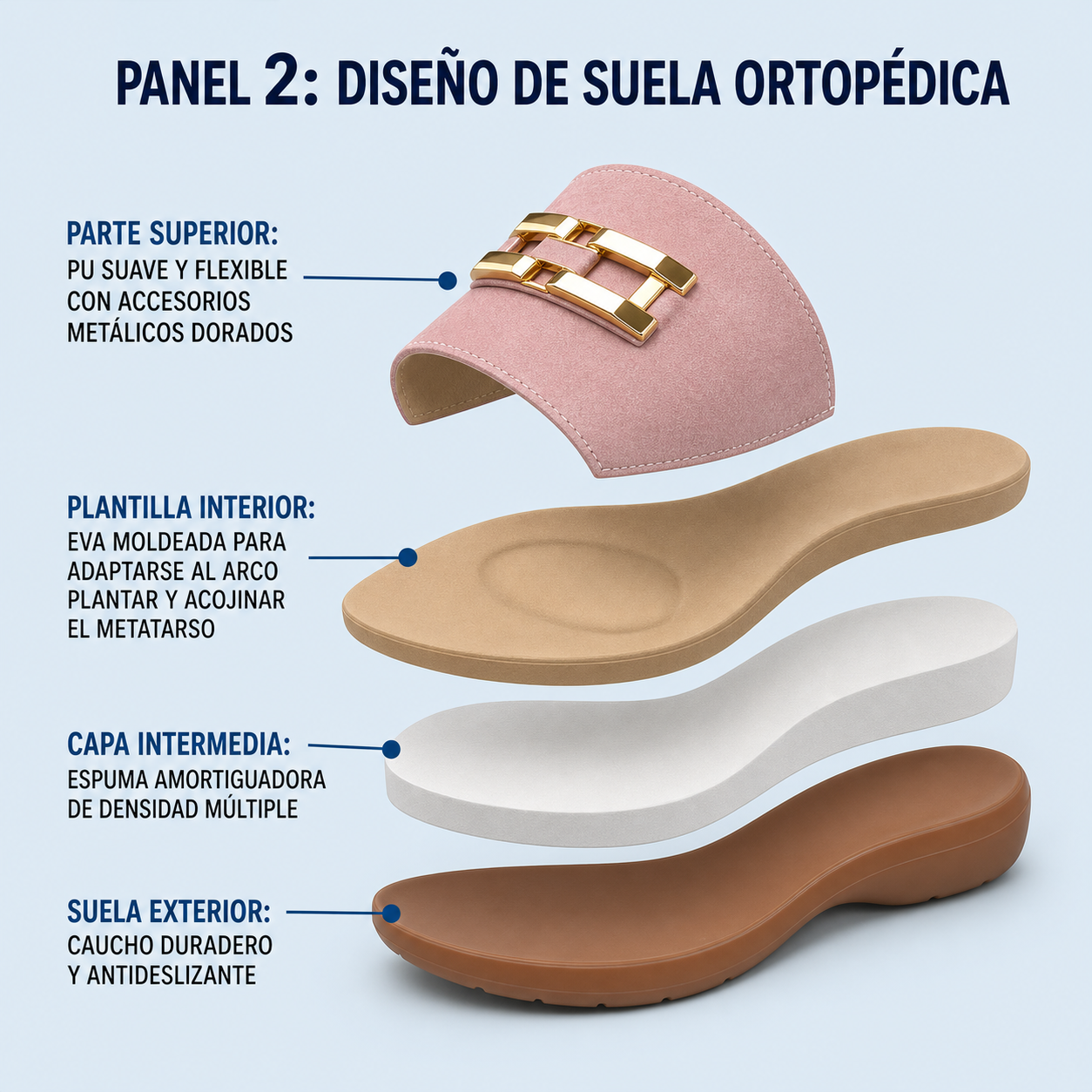 Diseño de la suela ortopédica de la mule rosa