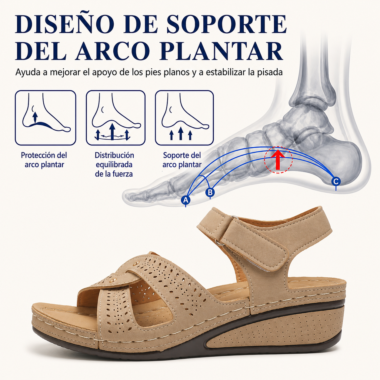 Diseño de soporte del arco plantar de la sandalia beige