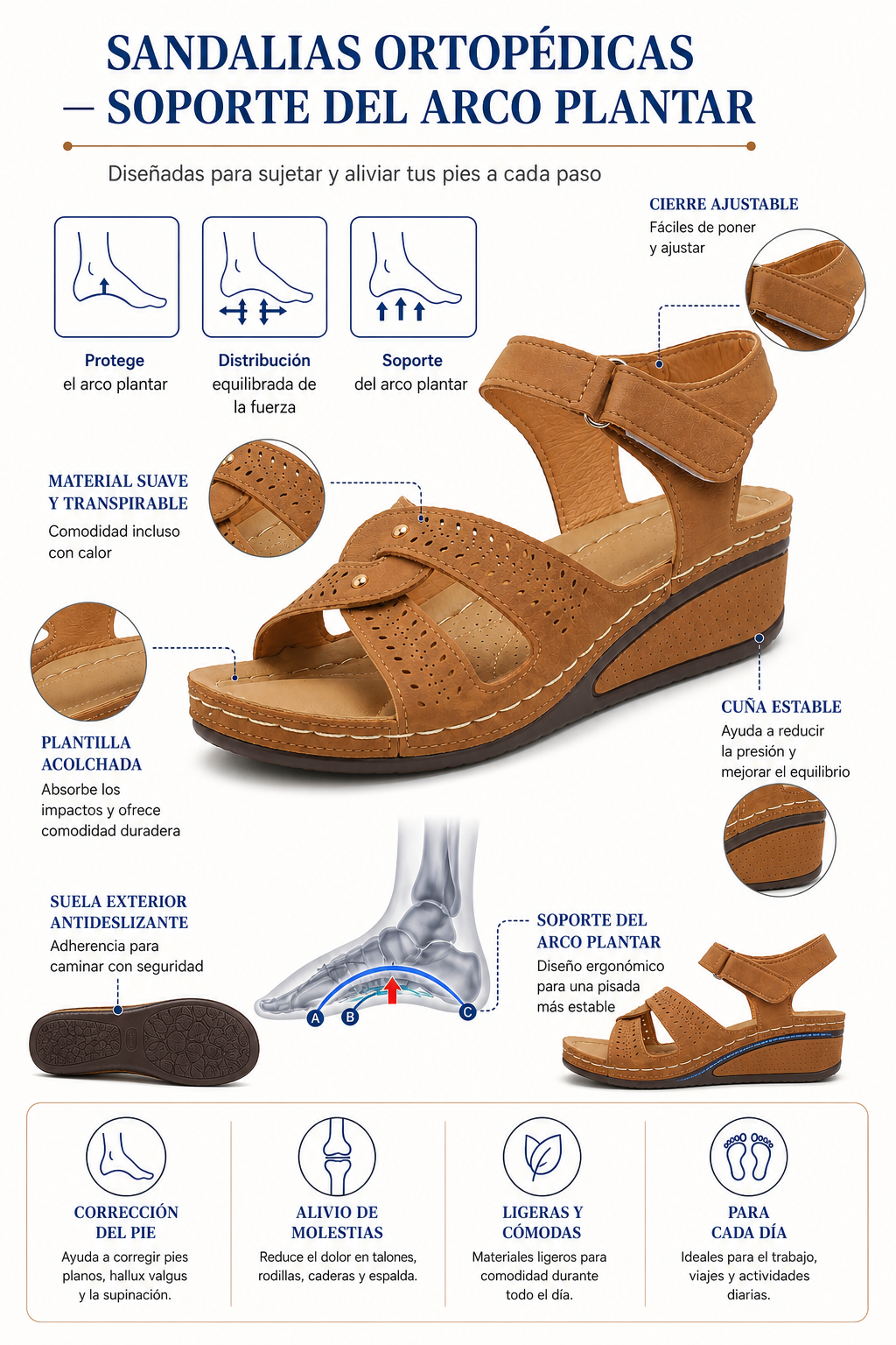 Características completas de la sandalia marrón