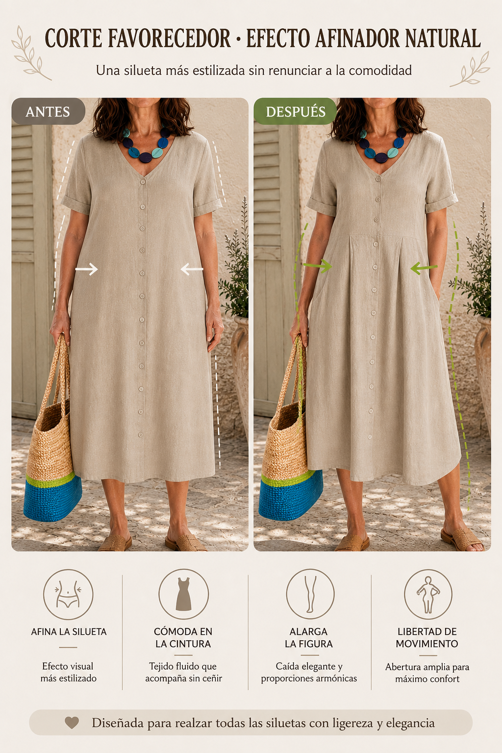 Corte favorecedor del vestido beige