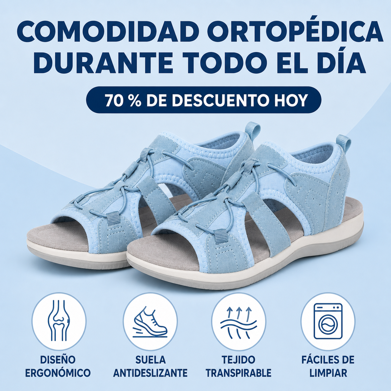 Características de comodidad de las sandalias azules